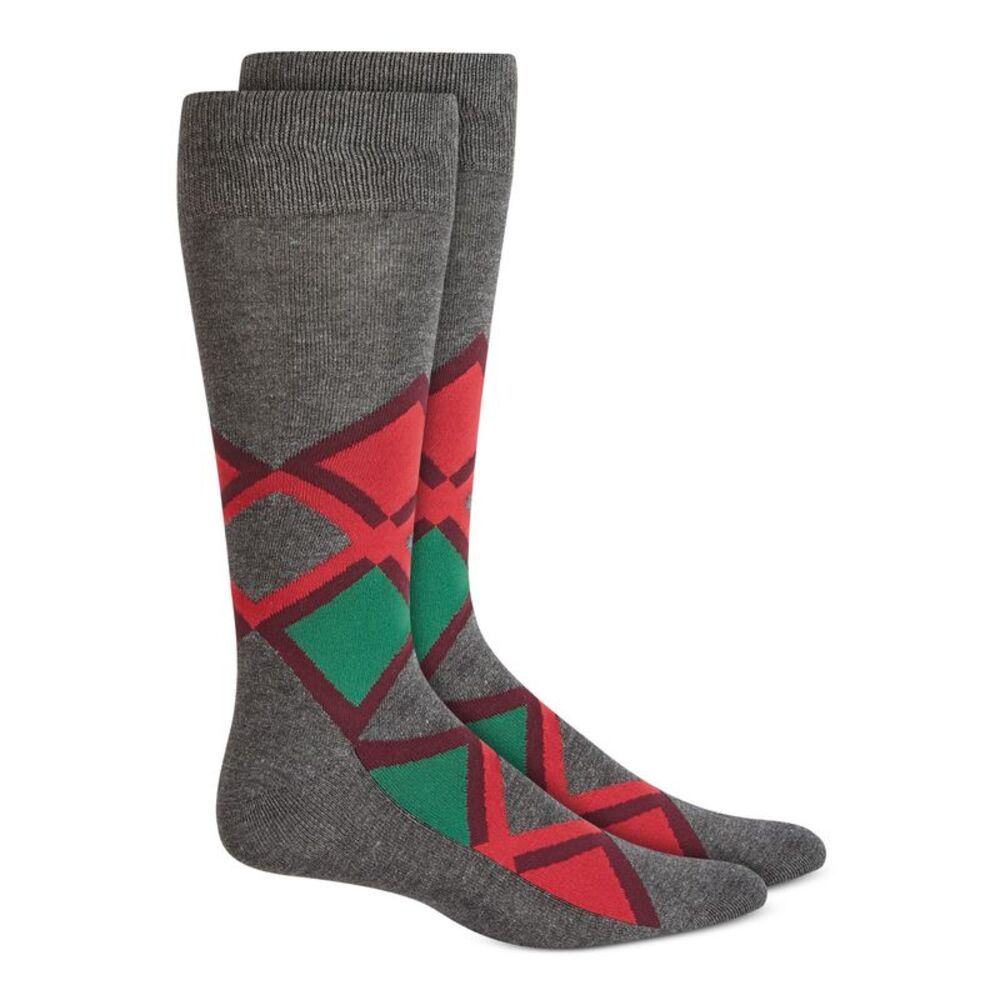 ALFANI Mens Gray Patterned Dress Crew Socks 7-12